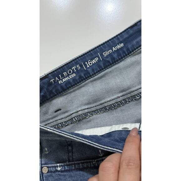 Women's TALBOTS Blue Flawless Five Pocket Slim Ankle Jeans Anchor Print Sz 16wp - Picture 3 of 8